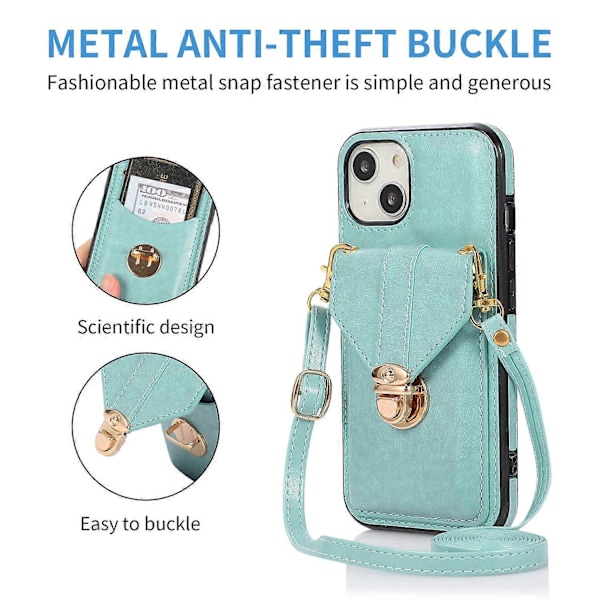 Til iPhone 15 Plus Telefon Shell Støtteben PU Læderbelagt TPU Telefon Cover Kort Holder Etui Multicolor Style B