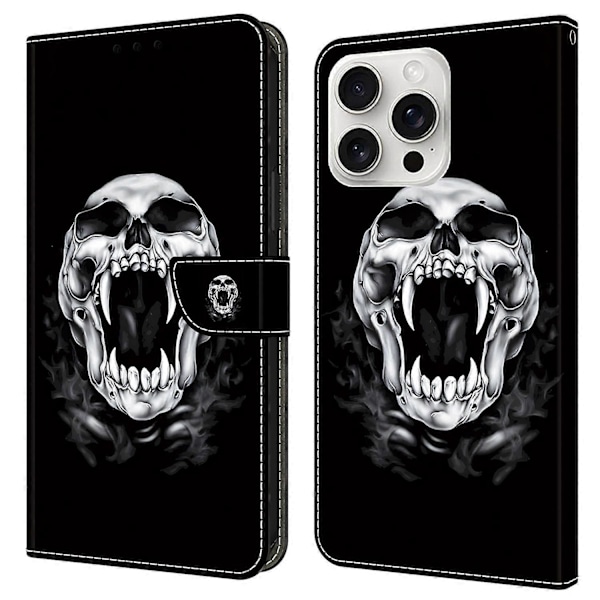 För iPhone 16 Pro Skal Mönstertryckt Skyddande Läder Flip Fodral - Panda Multicolor Skull