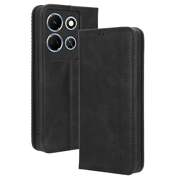 Stativ case För Infinix Note 30 4g/x6833b/x6716b Magnetisk stängning Telefon Retro Pu Cover Black