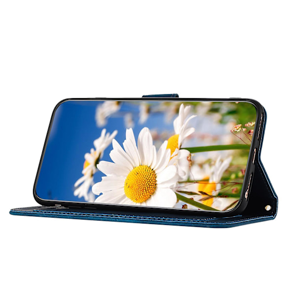 For Samsung Galaxy A34 5g Telefondeksel Blomstermønster Trykk Stativ Lærdeksel Med Kortspor Dark Blue