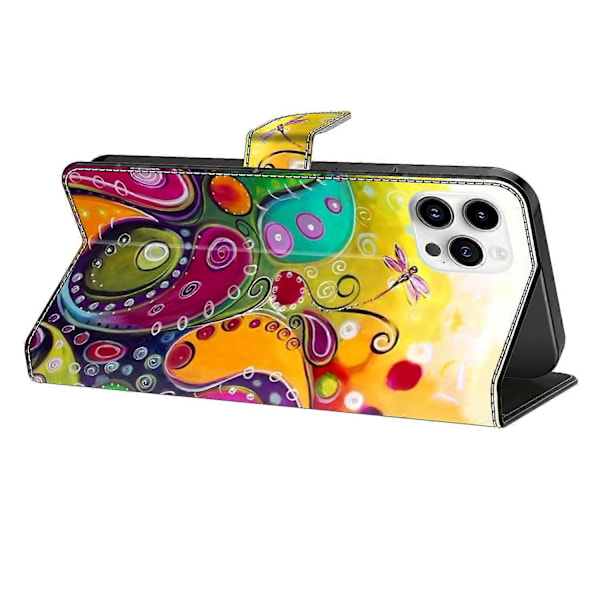 PU-læder flipcover med stativfunktion til iPhone 16 Pro Multicolor Style D