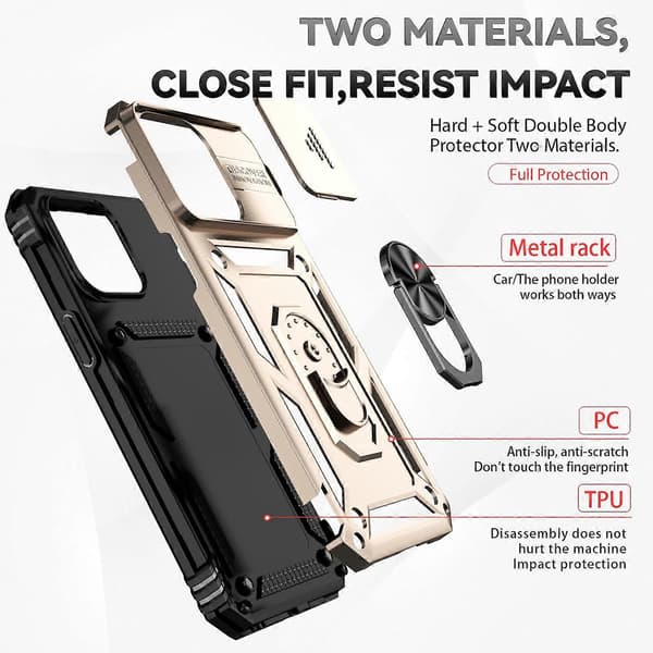 Til iPhone 15 Pro Max Cover med Ring, Støttefod og Skydbar Kamerabeskyttelse PC+TPU Multicolor Style E