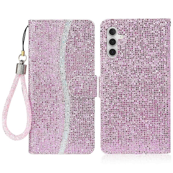 Samsung Galaxy S24 FE -kotelo PU-nahkaa, lompakkokorttipaikat, glitter-puhelinkuori Multicolor Style E