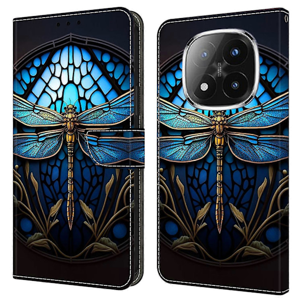 Skal för Xiaomi Redmi Note 14 Pro+ 5G med kortfack, mönstertryckt TPU+PU Läder Flip Fodral Multicolor Blue Dragonfly