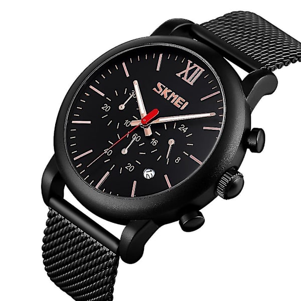 Skmei 9203 Chronograph Ste Mesh Band Quartz Watch Black