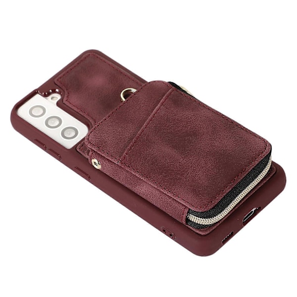 Wallet Telefon Cover til Samsung Galaxy S22 5G, Lynlås Design Cover Støtteben PU Læder+TPU Skal Multicolor Style F