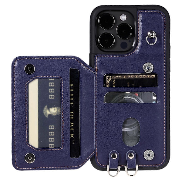 Style 008 RFID-blokerende telefoncover til iPhone 15 Pro Max Stødsikkert PU+TPU telefonskal med stropper Multicolor Style E