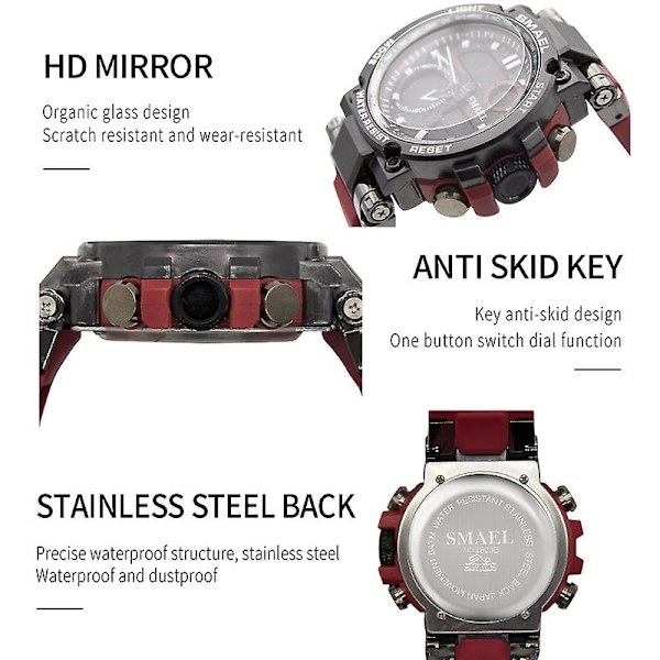 Smael 1803b utomhus vattentät legering watch Black Gold