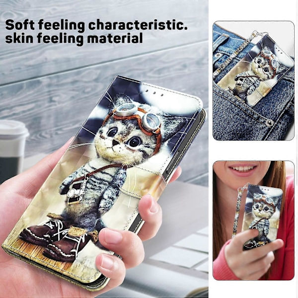 Magnetiskt fodral för Samsung Galaxy A55 5G med 3D-mönstertryck, mobilskal i läder - Multicolor Standing Cat