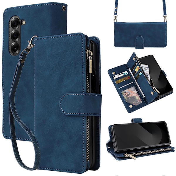 Fodral för Samsung Galaxy Z Fold6 5G med dragkedjeficka, läderfodral med axelrem Multicolor Style B