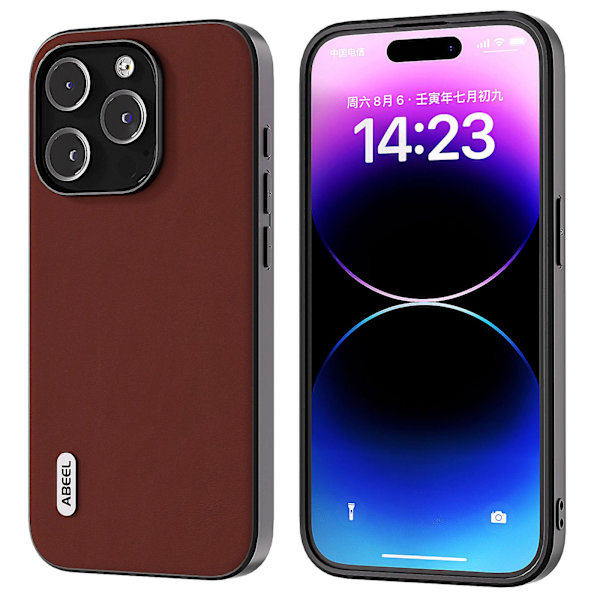 För Iphone 15 Pro Stötsäkert phone case Kohud Läder + PC + Tpu Anti-Scratch cover Coffee