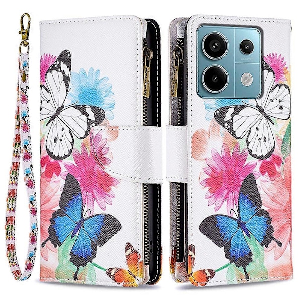 BF03 Mønsteretui med lynlås i PU-læder til Xiaomi Redmi Note 13 Pro 4G/Poco M6 Pro 4G Multicolor Two Butterflies