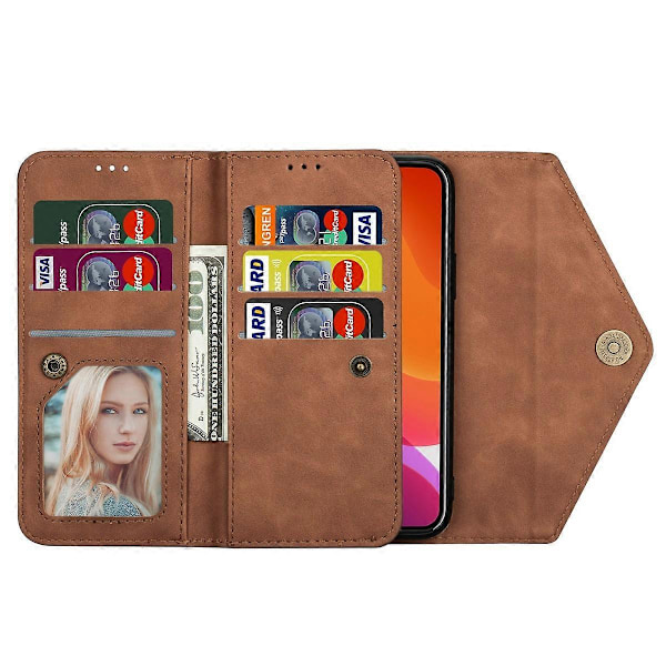 N.BEKUS Fodral till iPhone 16, Plånboksfodral i Läder med Remmar - Svart Multicolor Brown