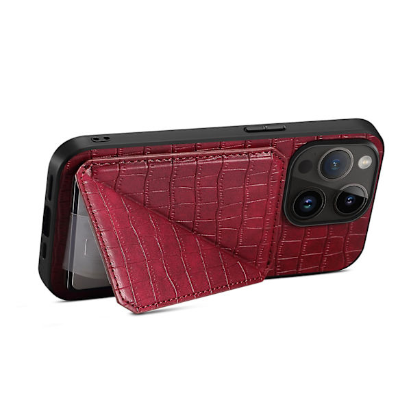 Pc + Tpu+ Pu Läder Phone case För Iphone 13 Pro Crocodile Texture Korthållare Stand Cover Red