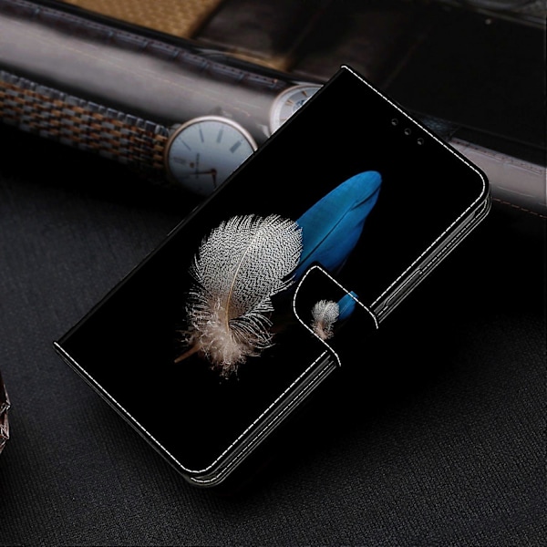 Wallet Case til Samsung Galaxy A52 4G/5G/A52s 5G, PU Læder Stand 3D Mønster Print Telefon Cover Multicolor Two Feathers