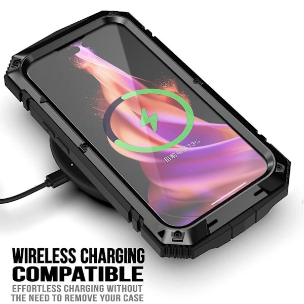 R-JUST Til iPhone 15 Plus PC+Silikone+Metal Telefon Cover Stativ med Hærdet Glas Film Multicolor Style A