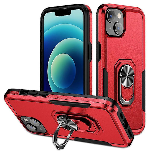 iPhone 15 PC+TPU Iskunkestävä Suojakuori Pudotussuojaava Puhelinkotelo Sormuksella ja Jalustalla Multicolor Style E