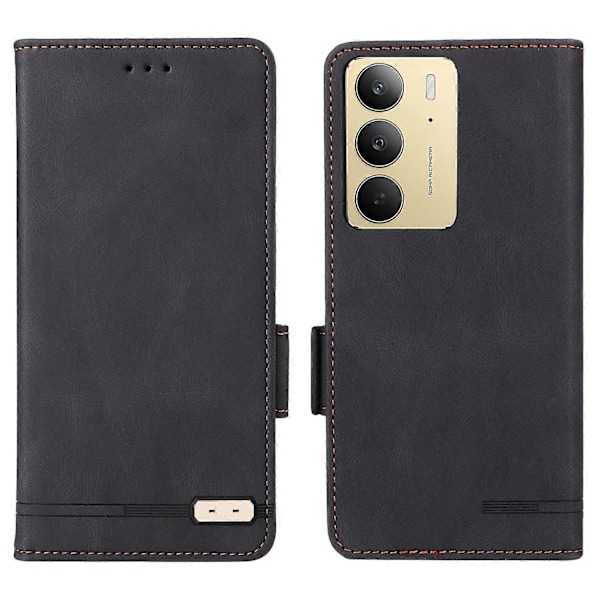 Realme C75 -puhelimen nahkakotelo, lompakkomallinen, läppäkansi ja metallikoriste Multicolor Black