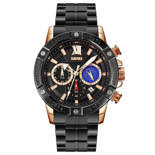 Skmei 9235 Men Moonphase Stoppur Quartz Watch Gold Black