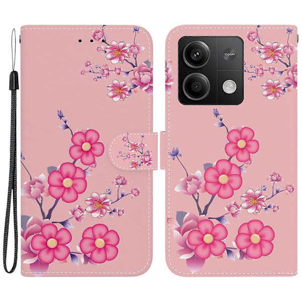Læderetui med mønstertryk og tegnebogsomslag til Xiaomi Redmi Note 13 5G/Note 13 5G Multicolor Sakura