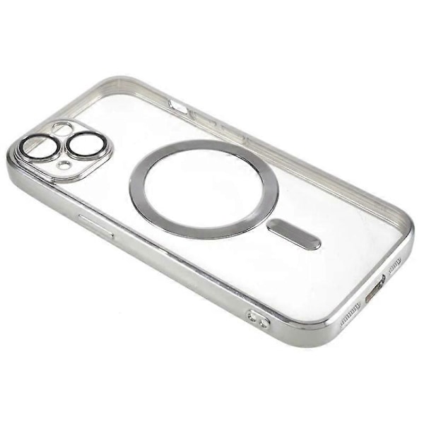 iPhone 14 Magneettinen Kotelo WANLONFENG Galvanoidulla TPU-kuorella ja Linssisuojalla + 2 kpl Karkaistua Lasia Multicolor Silver