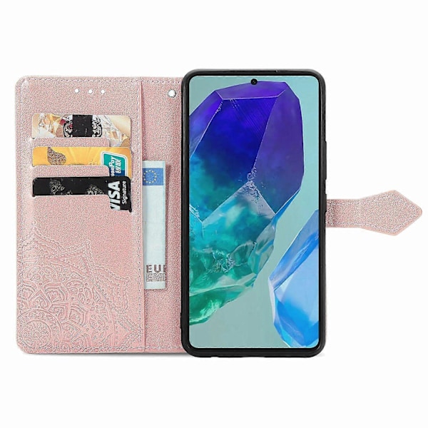 Til Samsung Galaxy S24 FE Etui Mandala Præget Design Læder Wallet Telefon Cover - Grå Multicolor Rose Gold