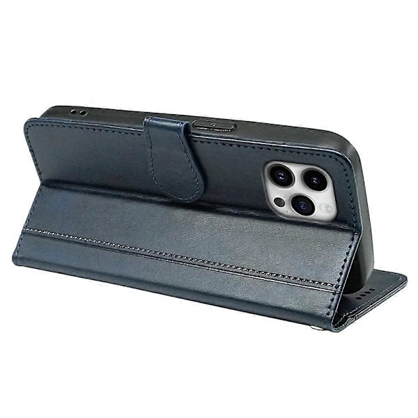 Kalveskinds tekstur læder etui med stativ i bogstil til iPhone 16 Pro Max Multicolor Style D