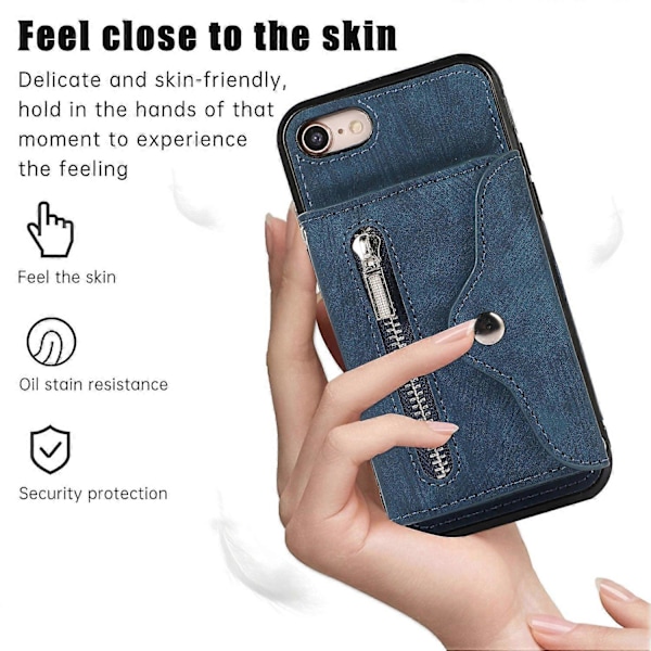 RFID-blokerende korttaske telefoncover med støttefod i PU-læder + TPU-cover til iPhone 7/8/SE (2020)/SE (2022) Multicolor Style E