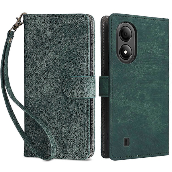 ZTE Blade A33S -puhelinnahkakotelo RFID-suojauksella ja hihnalla - Multicolor Green
