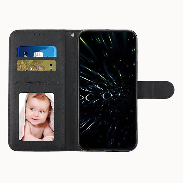 For Vivo Y33s / Y21s / Y21 Sammenleggbart Stativ Sydd Pu-Lærveske Stativ Magnetisk Lukking Støtsikker Flip Folio Bokdeksel Med Stropp Black