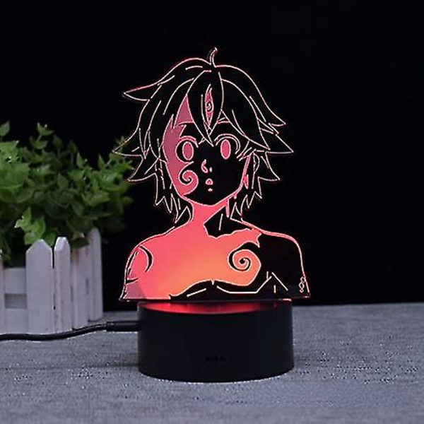 Japanilainen Manga The Seven Deadly Sins 3D Illuusio Figuriinilamppu Meliodas Siluetit Suosittu Anime Yövalo Kodin Makuuhuoneen Sisustukseen