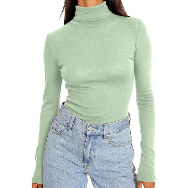 Dame Turtleneck Langærmet Trøjer Efterårsmode Basic Lagdeling Slim Fit Blød Termisk Undertøj Toppe Sage X-Large