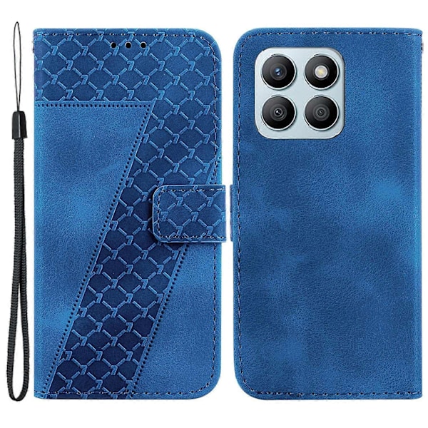För Honor X8b 4G Mobiltelefonfodral PU Läder 7-Form Präglat Ställskydd Multicolor Dark Blue