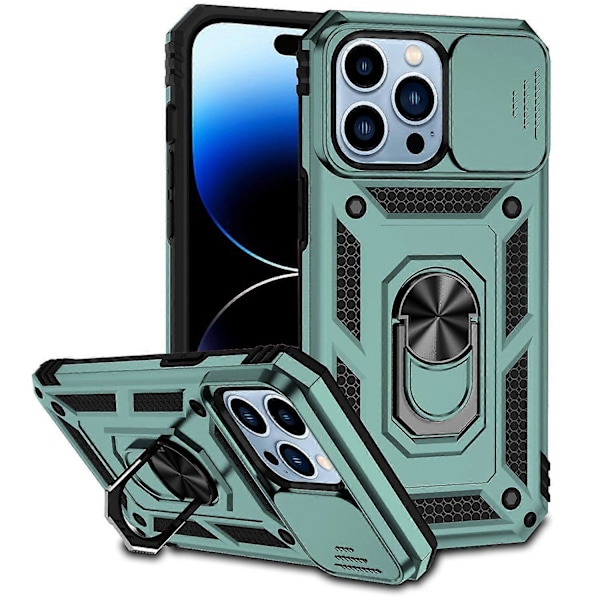 Skal för iPhone 14 Pro PC+TPU Ring Kickstand Mobilskal med Skjutbart Kameraskydd Multicolor Style F