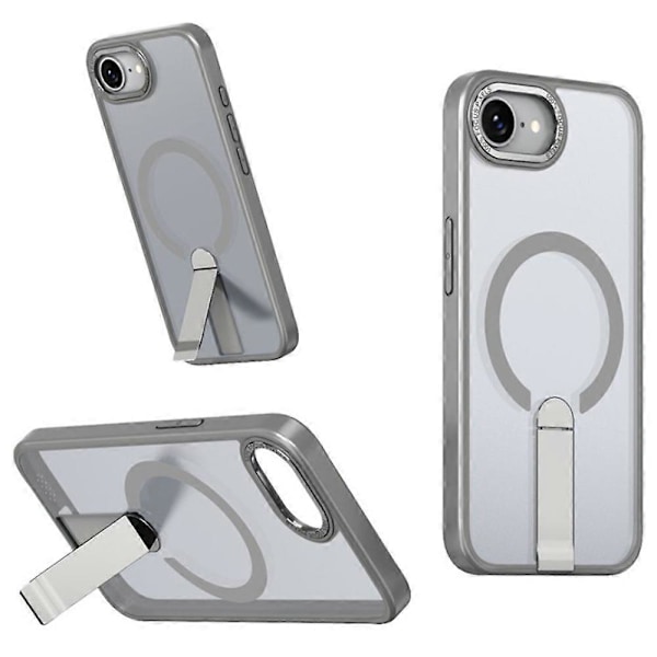 Skal för iPhone 16e Kompatibelt med MagSafe Ställ TPU + Akryl Telefonskydd Multicolor Titanium Grey