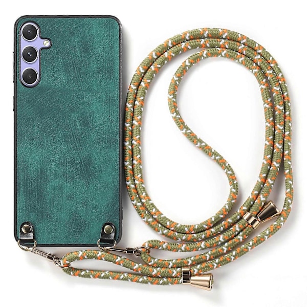 Retro skinndeksel til Samsung Galaxy A06s med justerbar stropp Multicolor Green
