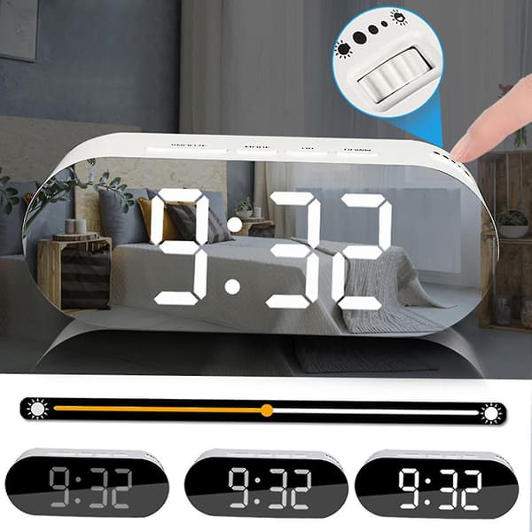 Led Oval Clock Plug-in Dual USB Sminkspegel Väckarklocka Skrivbordsklocka Julklocka
