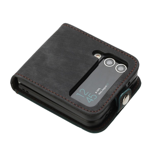 För Samsung Galaxy Z Flip3 5g Pu-läder+pc- case Korthållare Vikbart cover Blackish Green