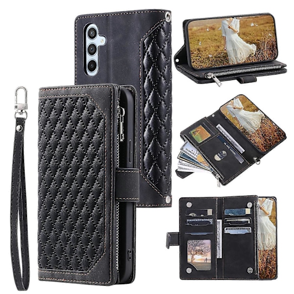 För Samsung Galaxy A15 4G Fodral PU Läder Dragkedja Plånbok Telefonskal med Rem Multicolor Style A