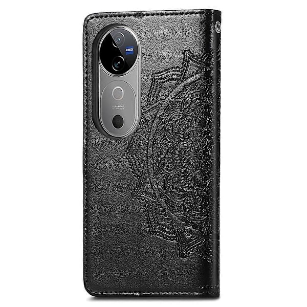 Til vivo V40 5G Etui Mandala Præget Design Læder Wallet Telefon Cover - Grå Multicolor Black