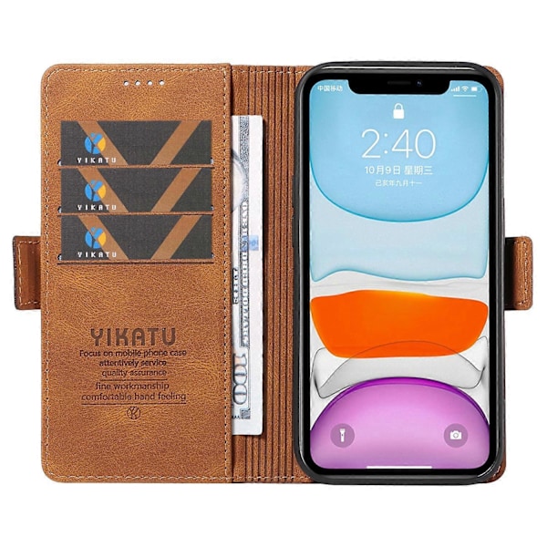 YIKATU YK-005 PU Læder Flip Cover til iPhone 11, Wallet Stand Hud-berørings Telefon Cover Multicolor Style C