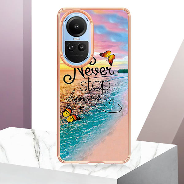Phone case för galvanisering till Oppo Reno10 5g (global) Marmor Blommönster Mjukt TPU- cover Never Stop Dreaming