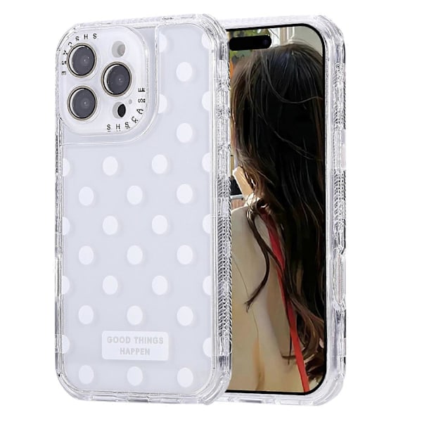 iPhone 16 Pro Max -kuori, pilkullinen PC+TPU-puhelinkuori linssisuojakalvolla Multicolor White