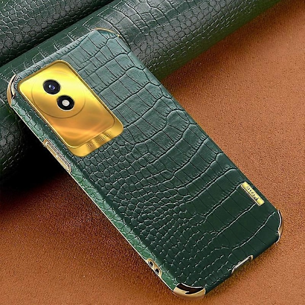 vivo Y02 4G -puhelimelle krokotiilinnahkajäljitelmä, galvanointipinnoitettu, nahkapäällysteinen TPU-puhelinkotelo Multicolor Style B