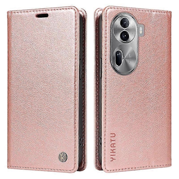 YIKATU YK-006 Mobilskal för Oppo Reno11 5G, Litchi-texturerat PU-läder, Ställ, Plånboksfodral Multicolor Rose Gold