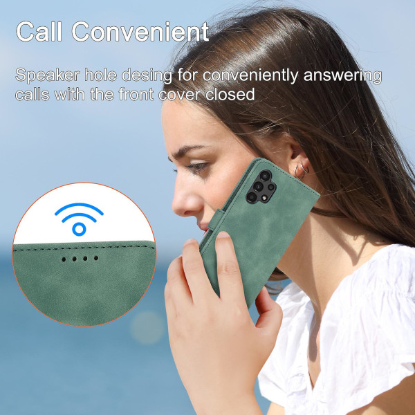 Dierfeng Df-03 Lommebok Telefondeksel For Samsung Galaxy A13 4g / 5g, Stativ Pu Lær Linjer Innprentet Telefondeksel Green
