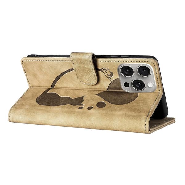 Til iPhone 16 Pro Max Cover Hjerte Kat Foldbart Stativ PU Læder Telefon Cover - Grøn Multicolor Light Brown