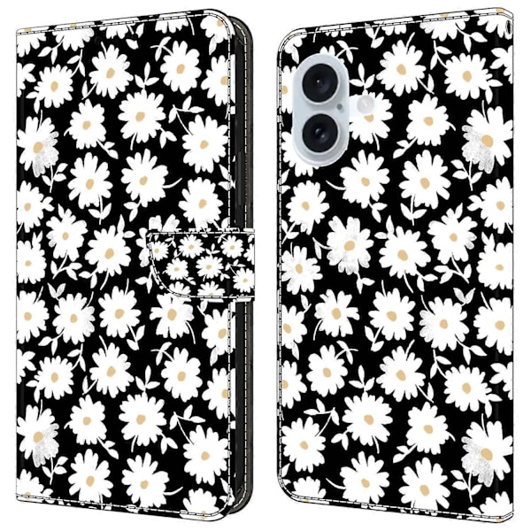 Pung-etui til iPhone 16 Plus med magnetisk lukning og 3D-mønster i læder Multicolor Style B