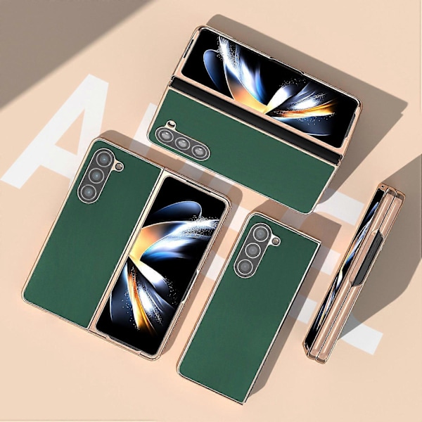 För Samsung Galaxy Z Fold5 5G Silkeslen Känsla Mobilskal Äkta Koläder+PC Elektroplätering Skydd Multicolor Style D