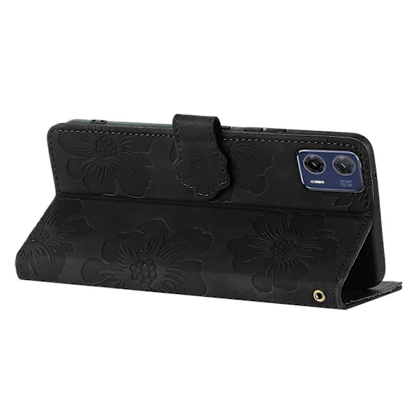 Til Motorola Moto G73 5G Stand PU Læder Etui Blomster Præget Beskyttende Tegnebog Telefon Cover Multicolor Style A